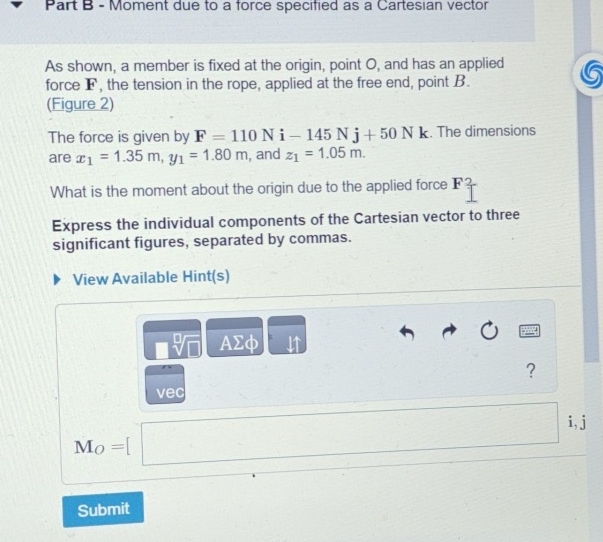 As shown, a member is fixed at the origin, point