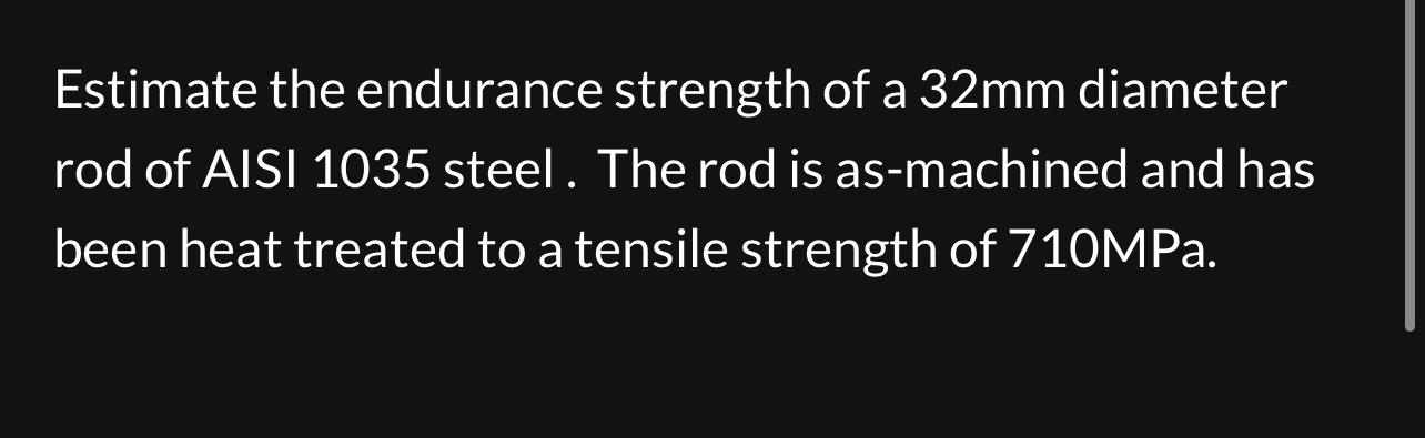 Estimate the endurance strength of a 3 2 mm
