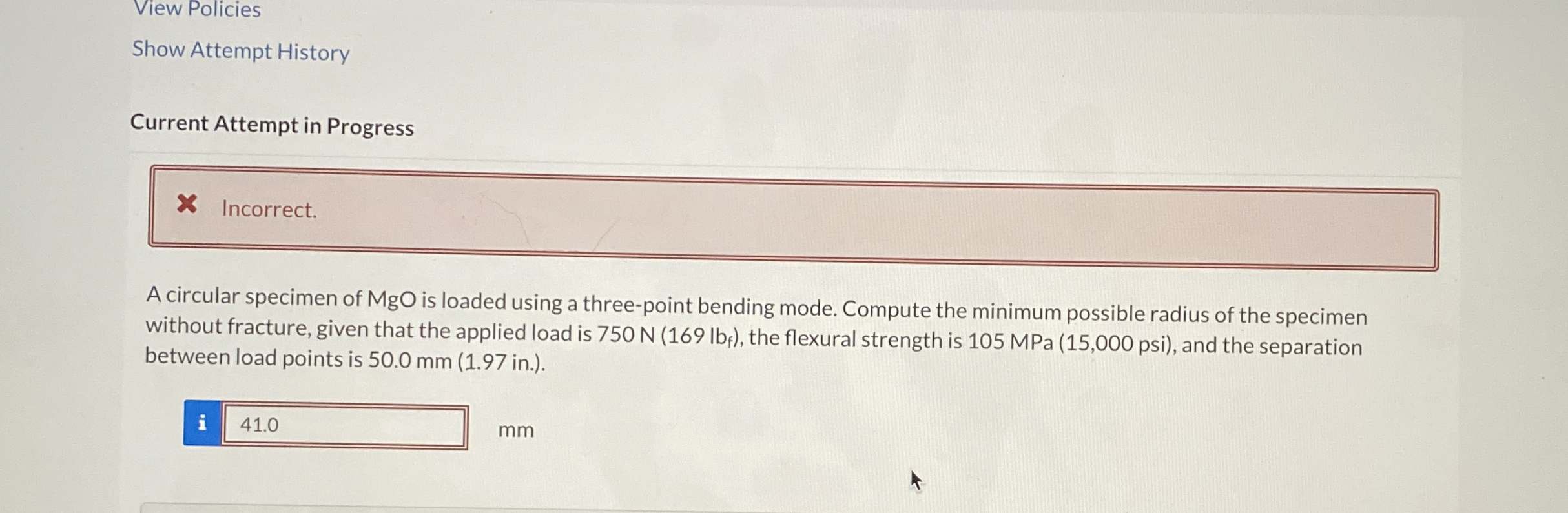 View Policies Show Attempt History Current