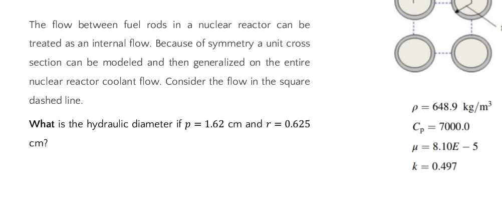 The flow between fuel rods in a nuclear reactor