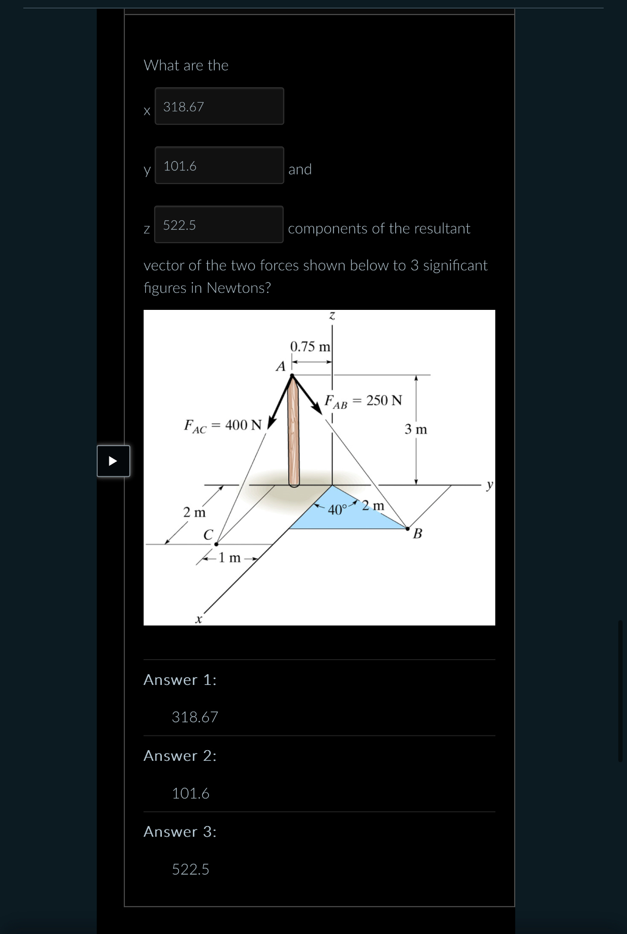 What are the x y and Z components of the