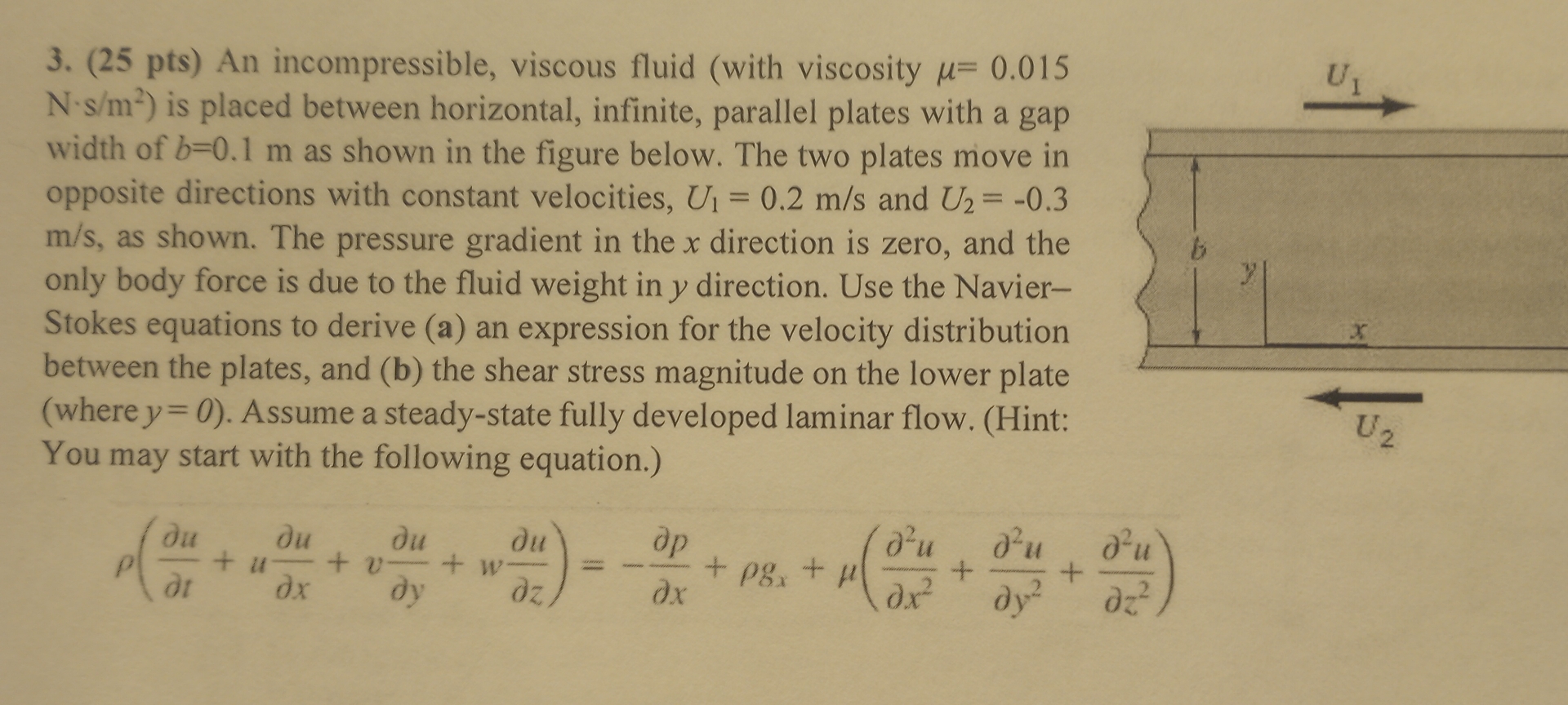 ( 2 5 pts ) An incompressible, viscous fluid (