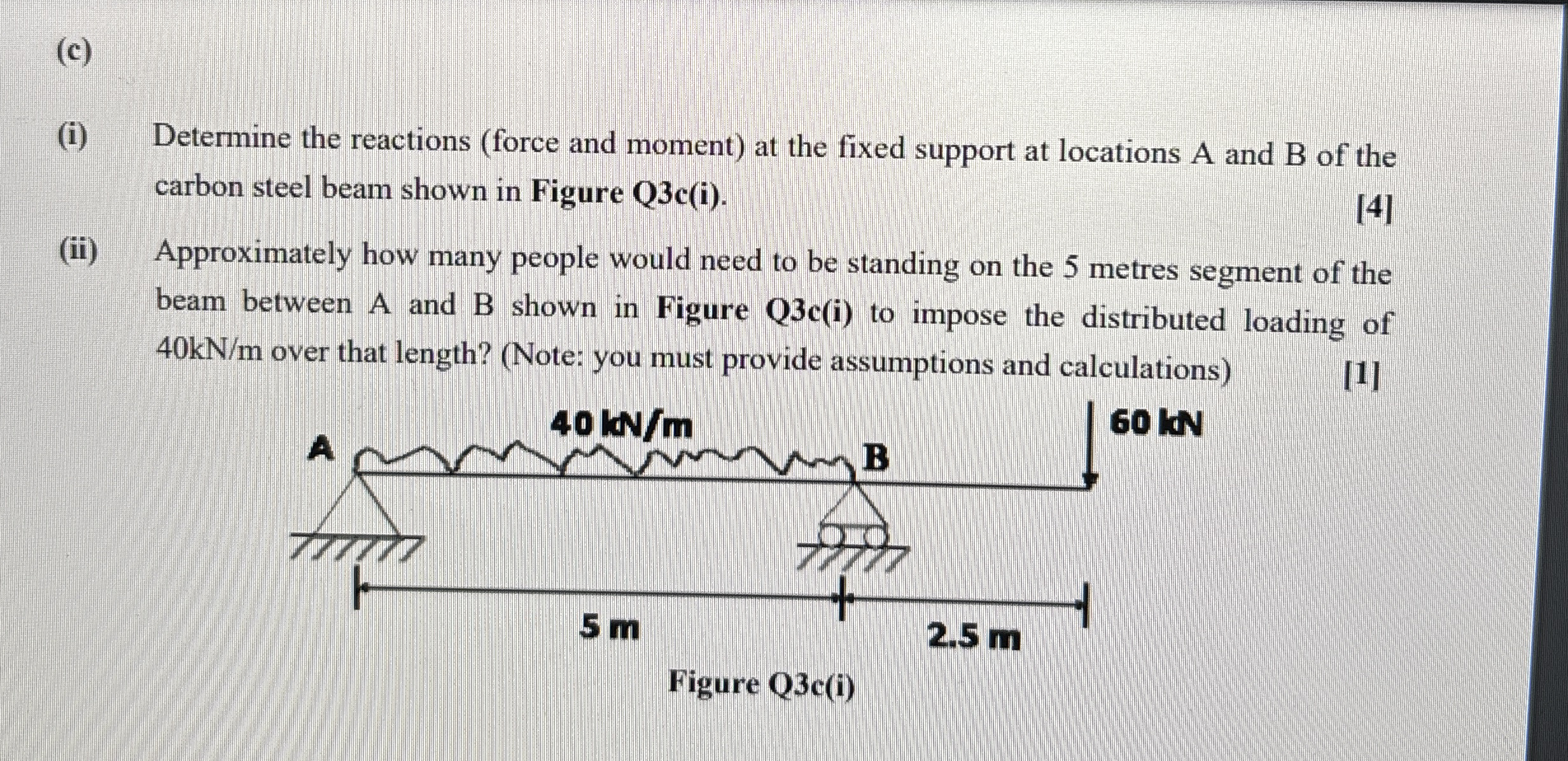 ( c ) ( i ) Determine the reactions ( force and