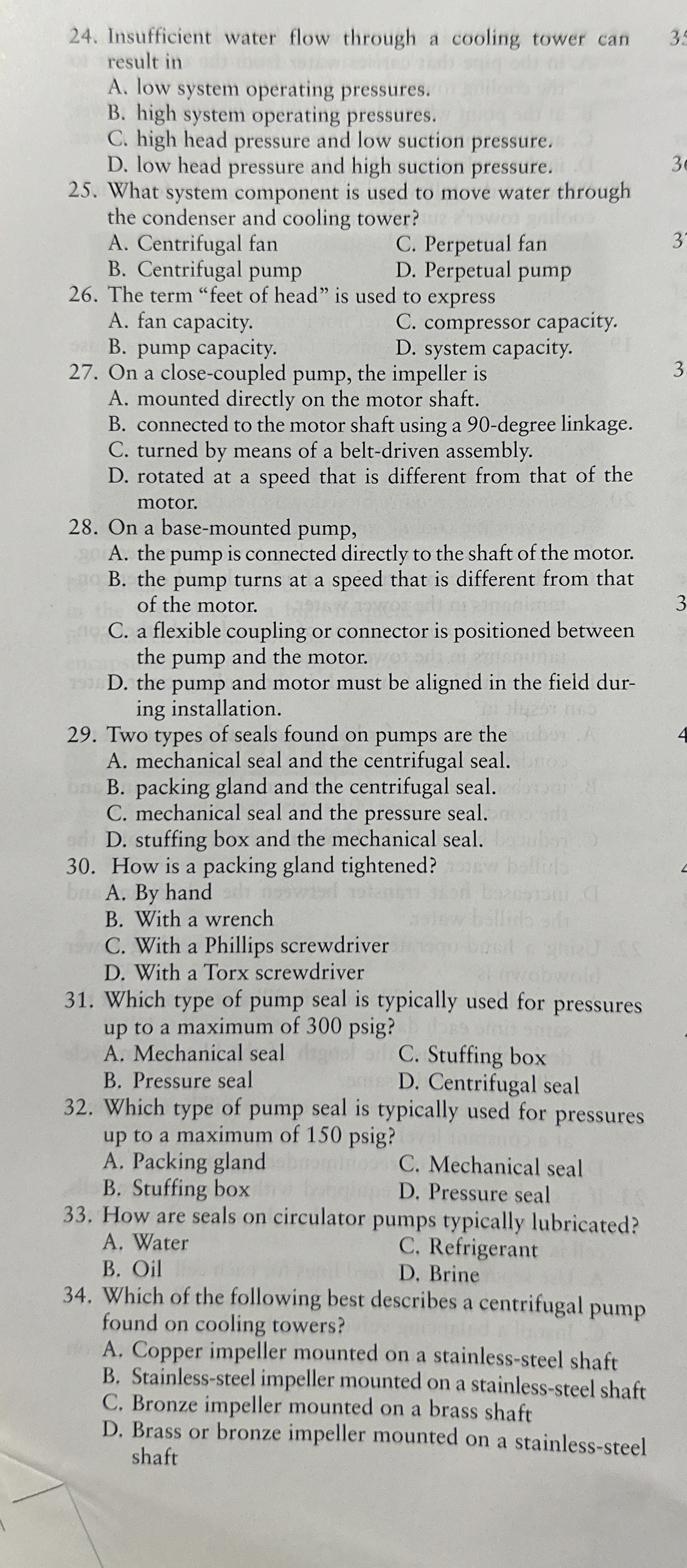 Insufficient water flow through a cooling tower
