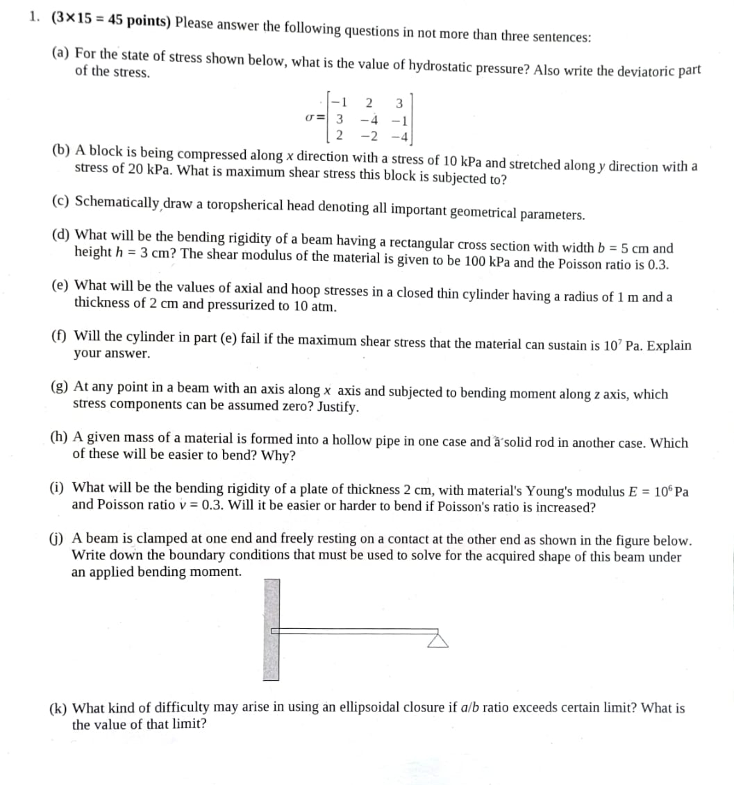 points ) Please answer the following questions in