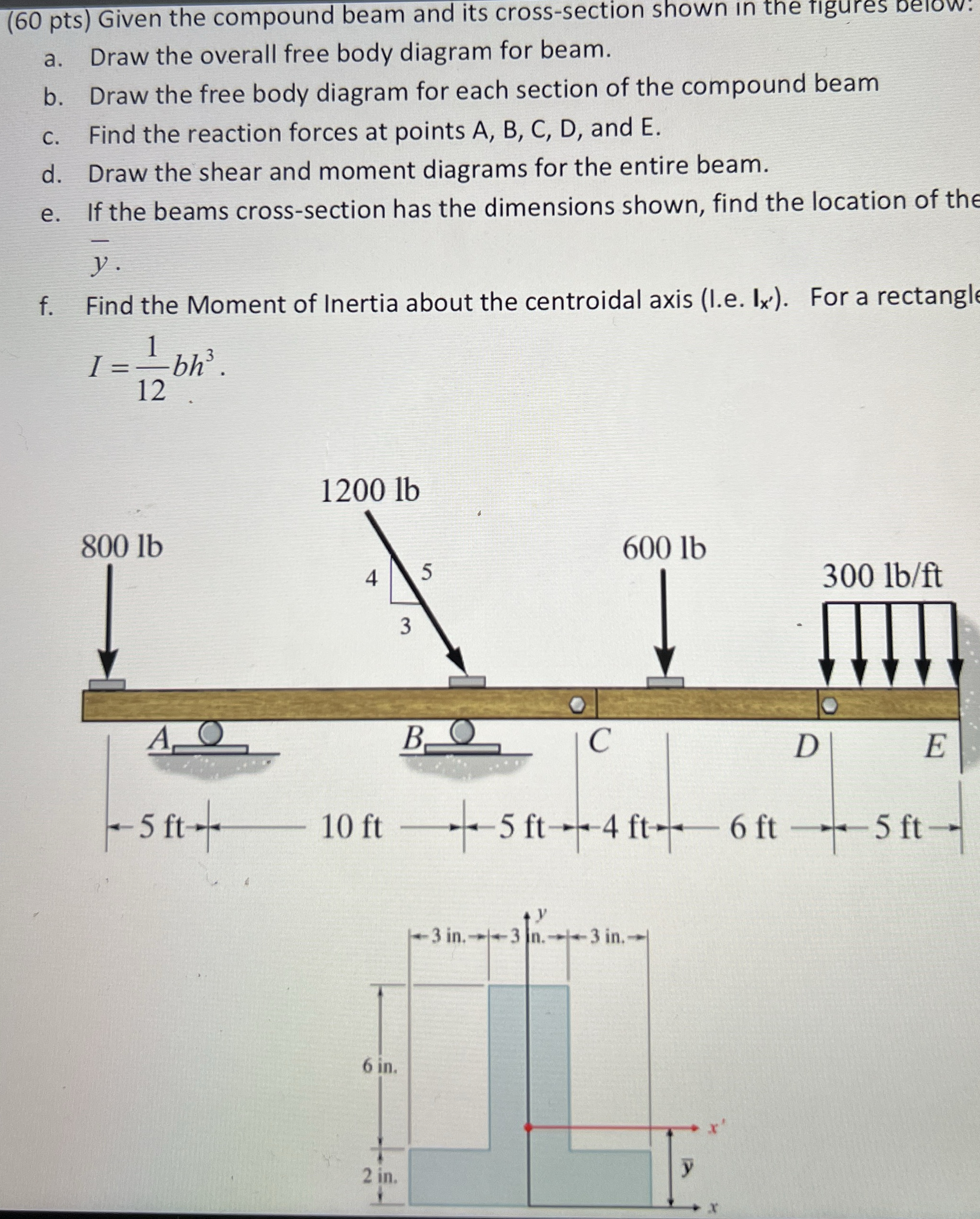 ( 6 0 pts ) Given the compound beam and its cross