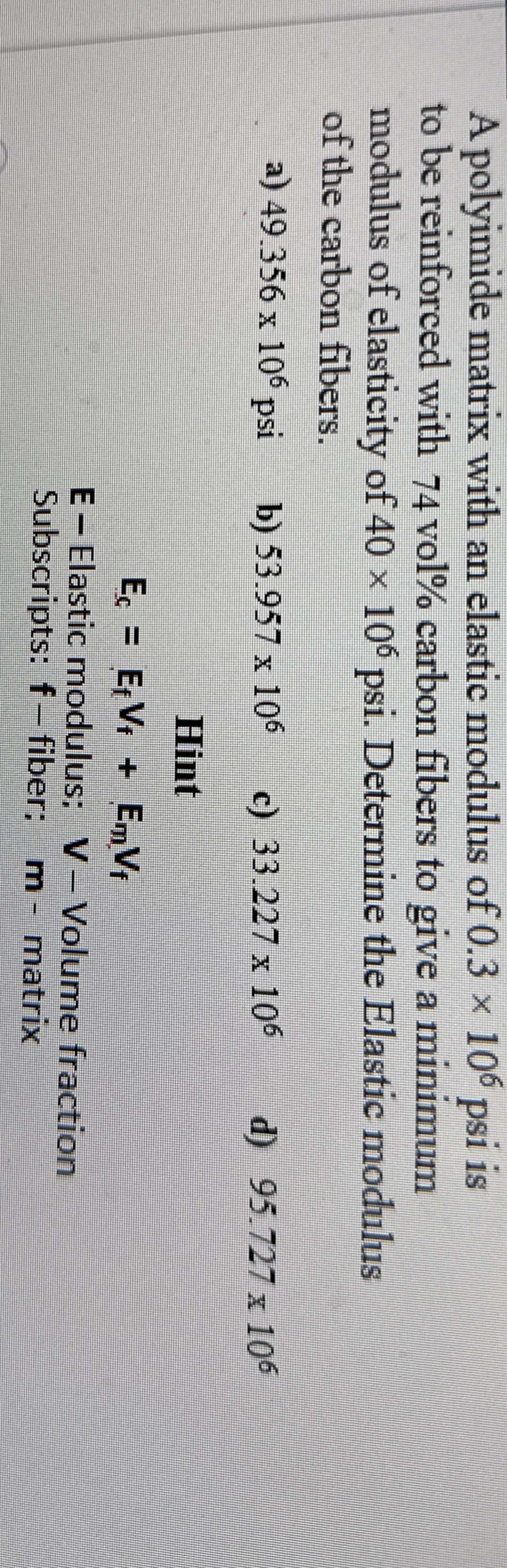 A polyimide matrix with an elastic modulus of 0 .