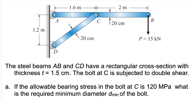 The steel beams A B and C D have a rectangular