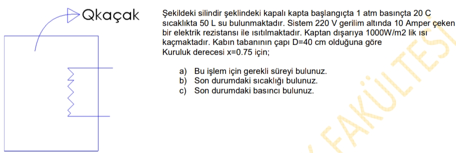 ekildeki silindir eklindeki kapal kapta ba lang