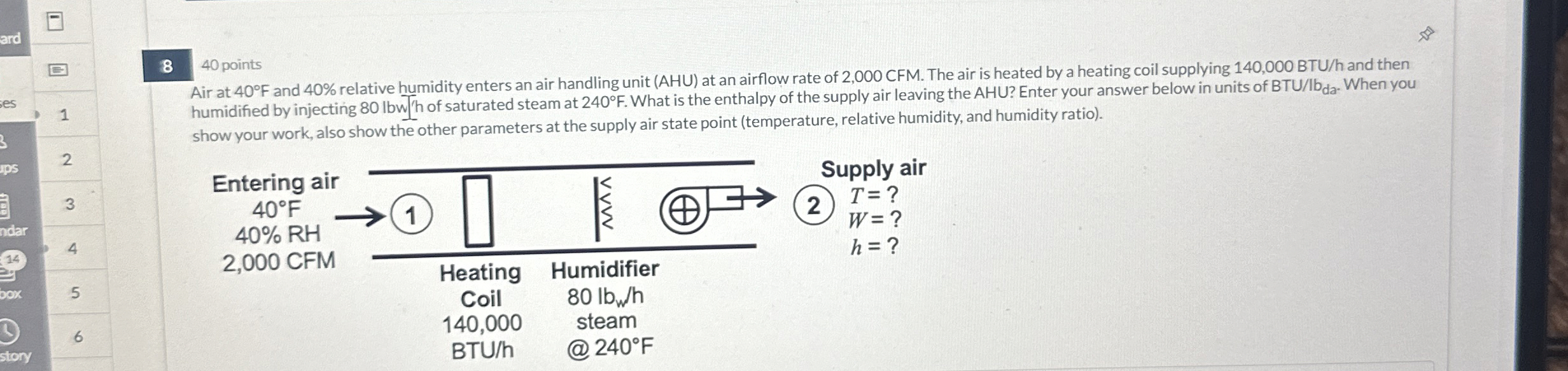 8 4 0 points Air at 4 0 F and 4 0 % relative