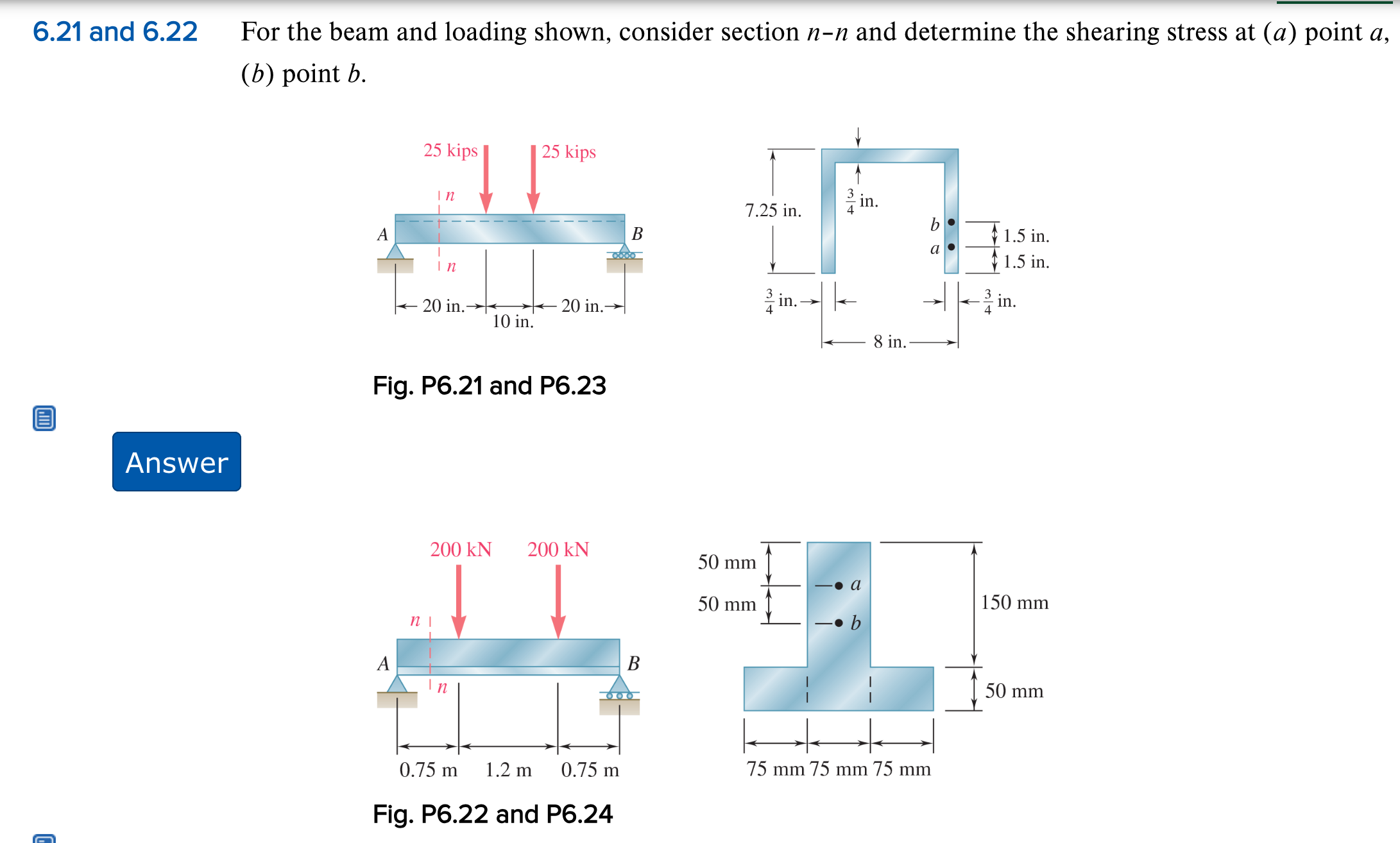 Please solve 6 . 2 2 6 . 2 2 For the beam and