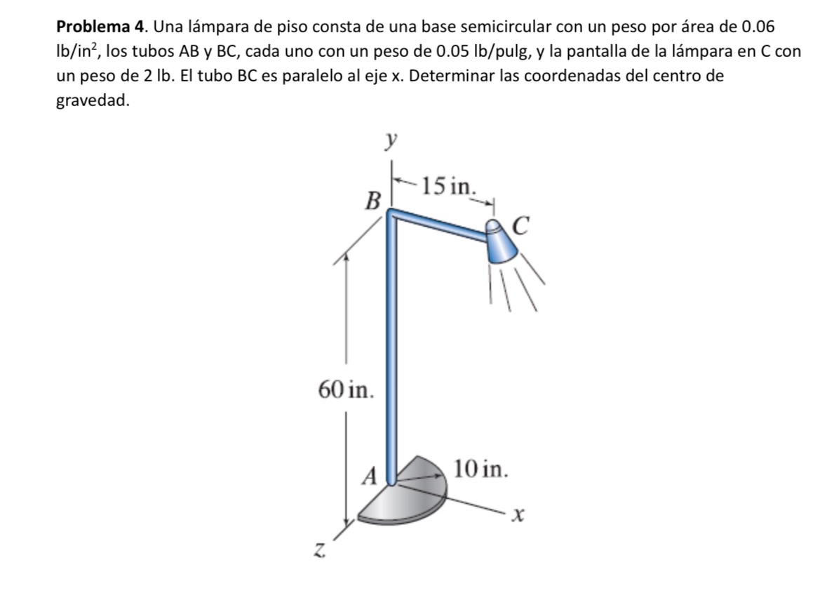 A floor lamp consists of a semicircular base with