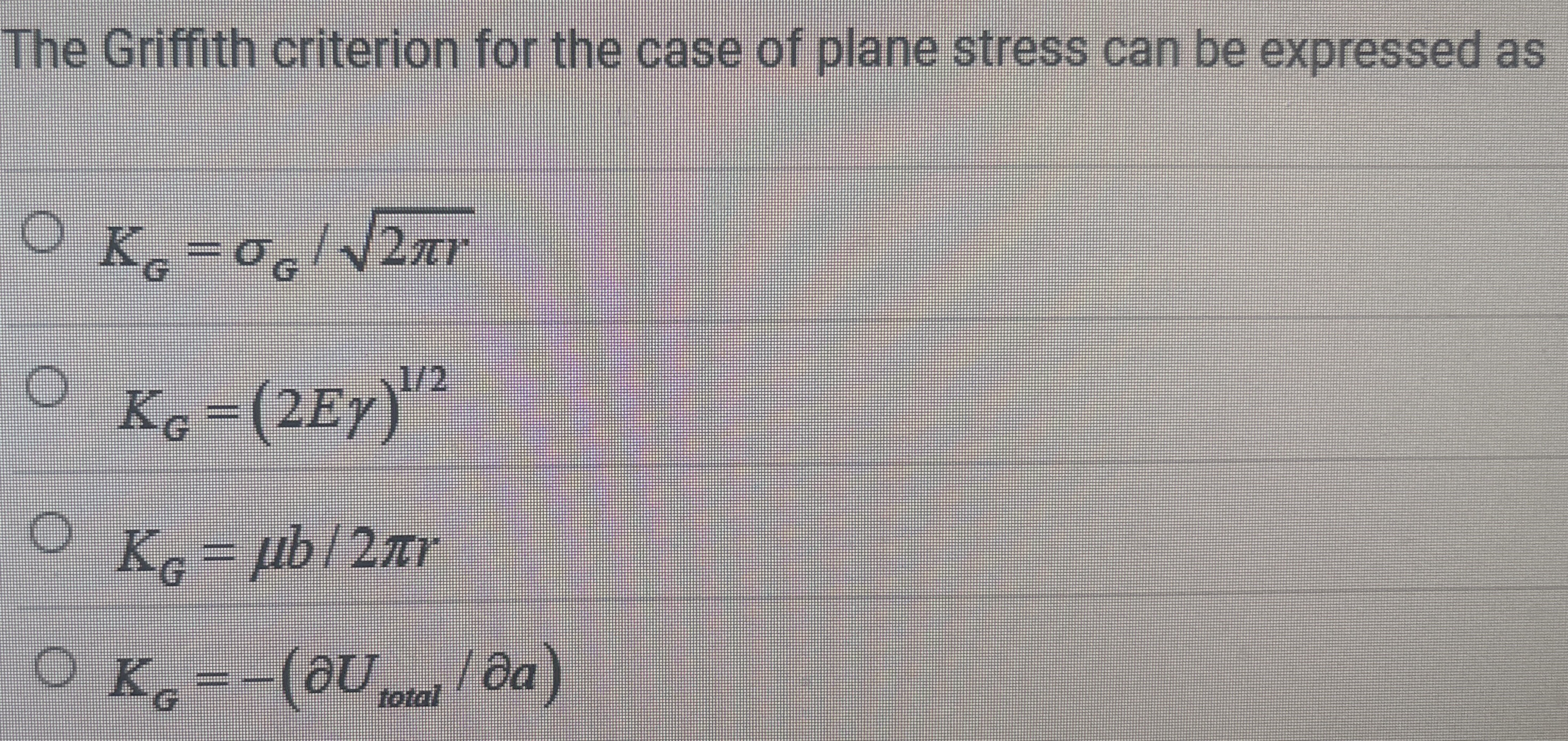 The Griffith criterion for the case of plane