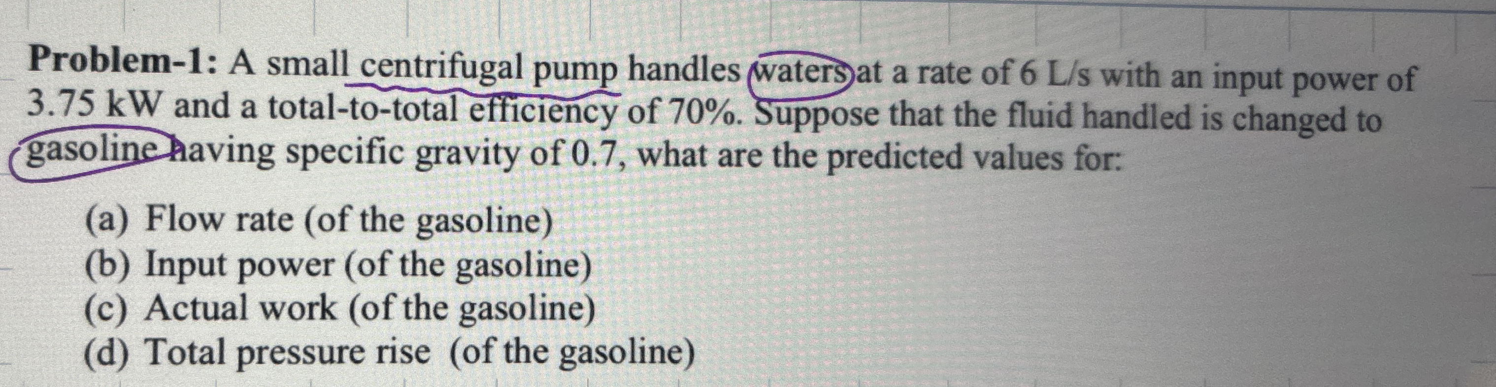 Problem - 1 : A small centrifugal pump handles (