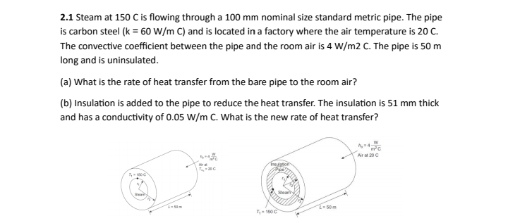 2 . 1 Steam at 1 5 0 C is flowing through a 1 0 0