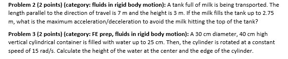 Problem 2 ( 2 points ) ( category: fluids in