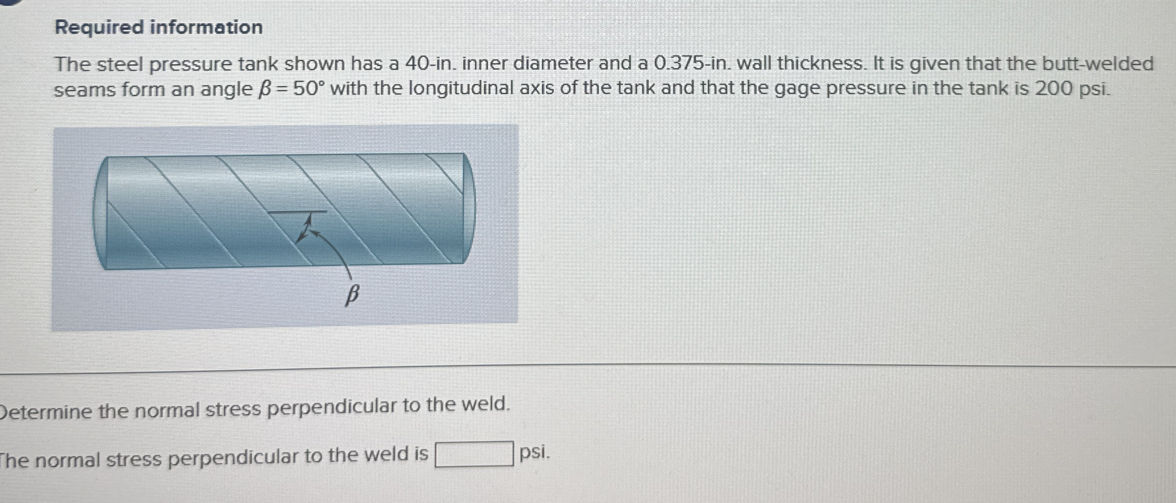 Required information The steel pressure tank