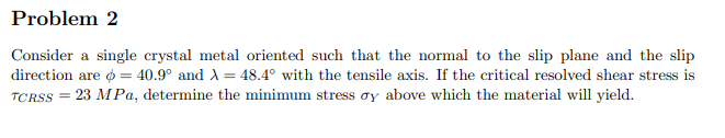 Problem 2 Consider a single crystal metal
