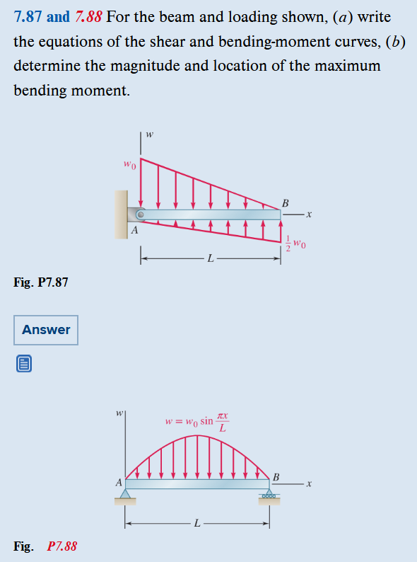 7 . 8 7 and 7 . 8 8 For the beam and loading