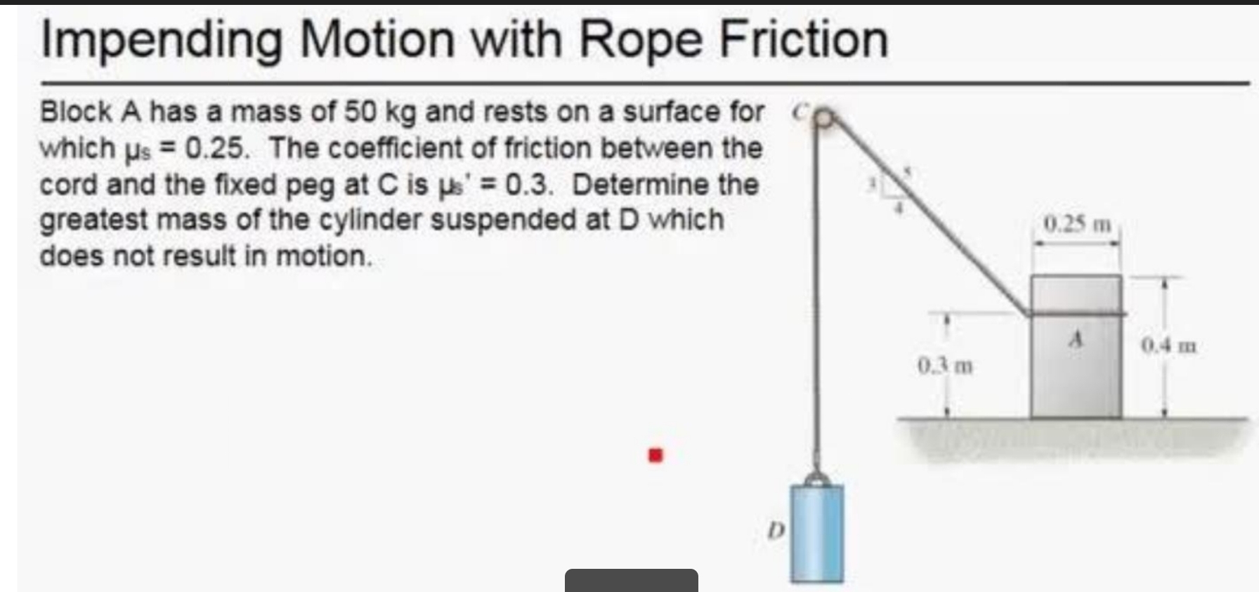 Impending Motion with Rope Friction Block A has a
