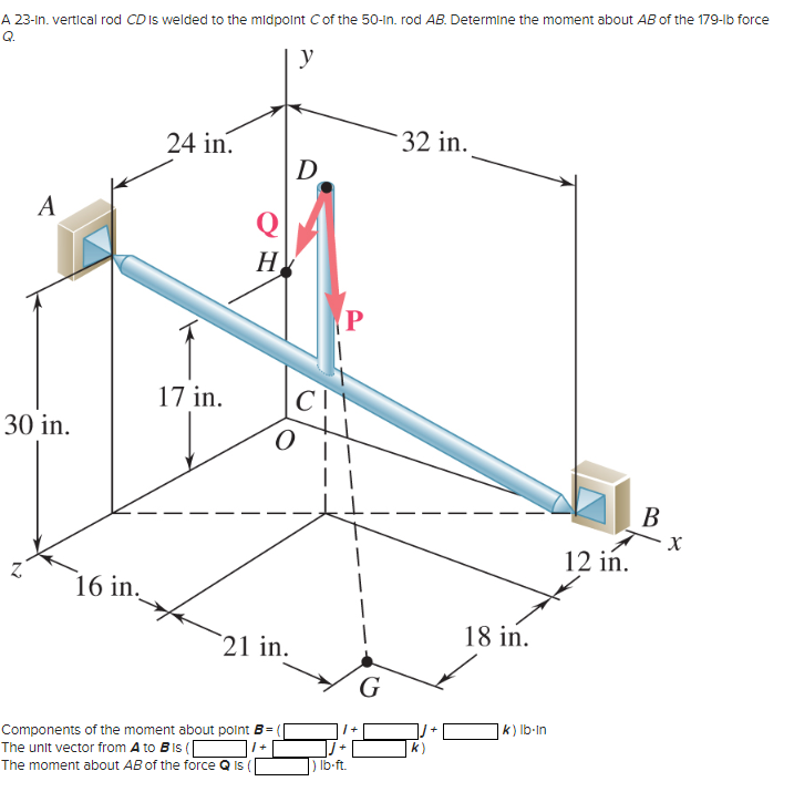 A 2 3 - in . vertical rod C D is welded to the