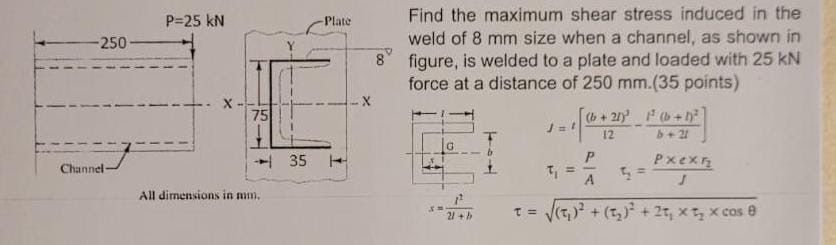 Find the maximum shear stress induced in the weld
