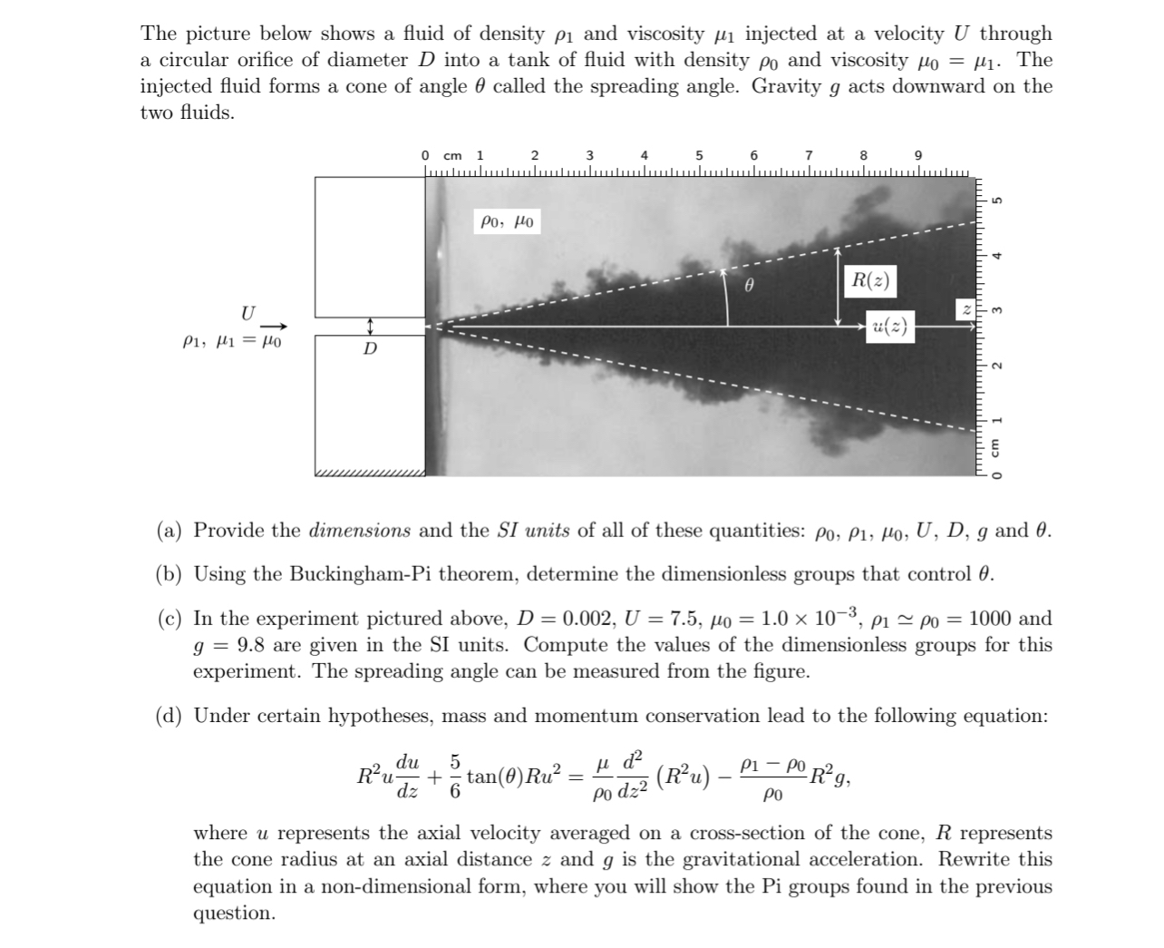 The picture below shows a fluid of density 1 and
