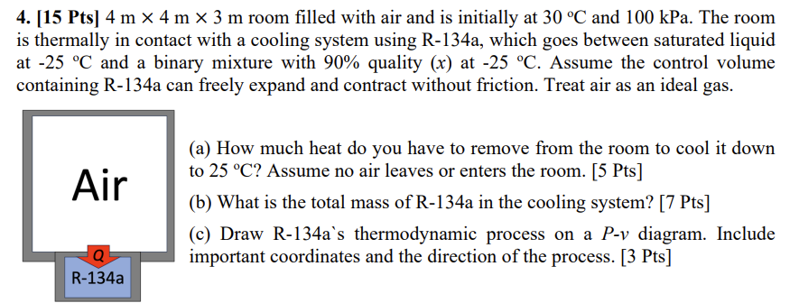 4 m \ times 4 m \ times 3 m room filled with air