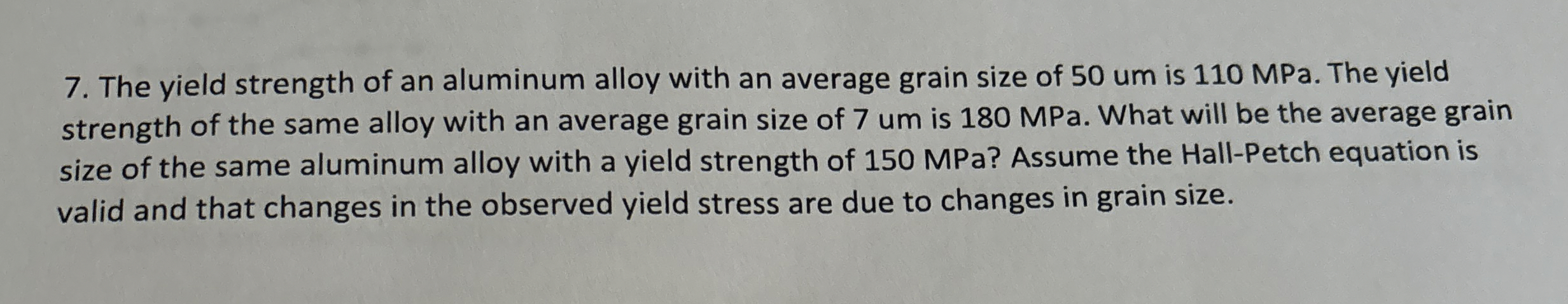 The yield strength of an aluminum alloy with an
