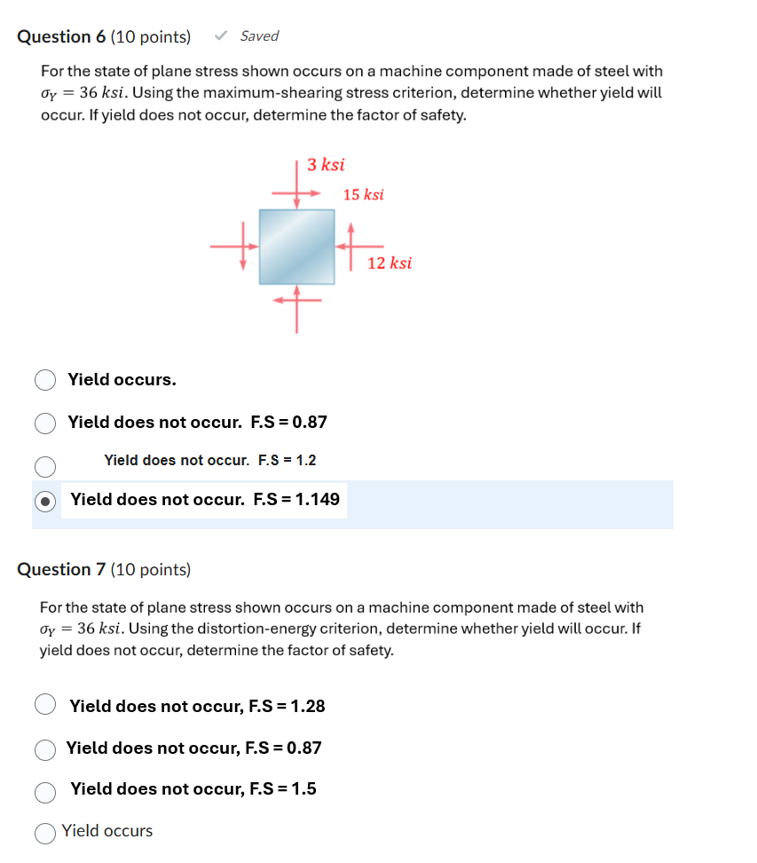 Question 6 ( 1 0 points ) For the state of plane