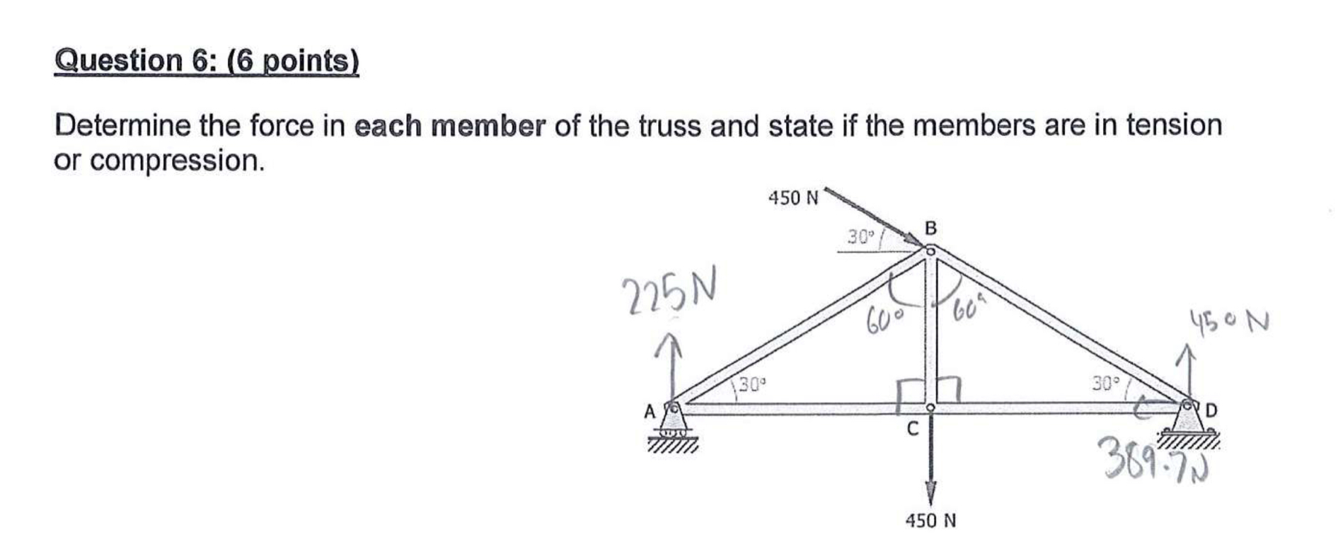 Question 6 : ( 6 points ) Determine the force in
