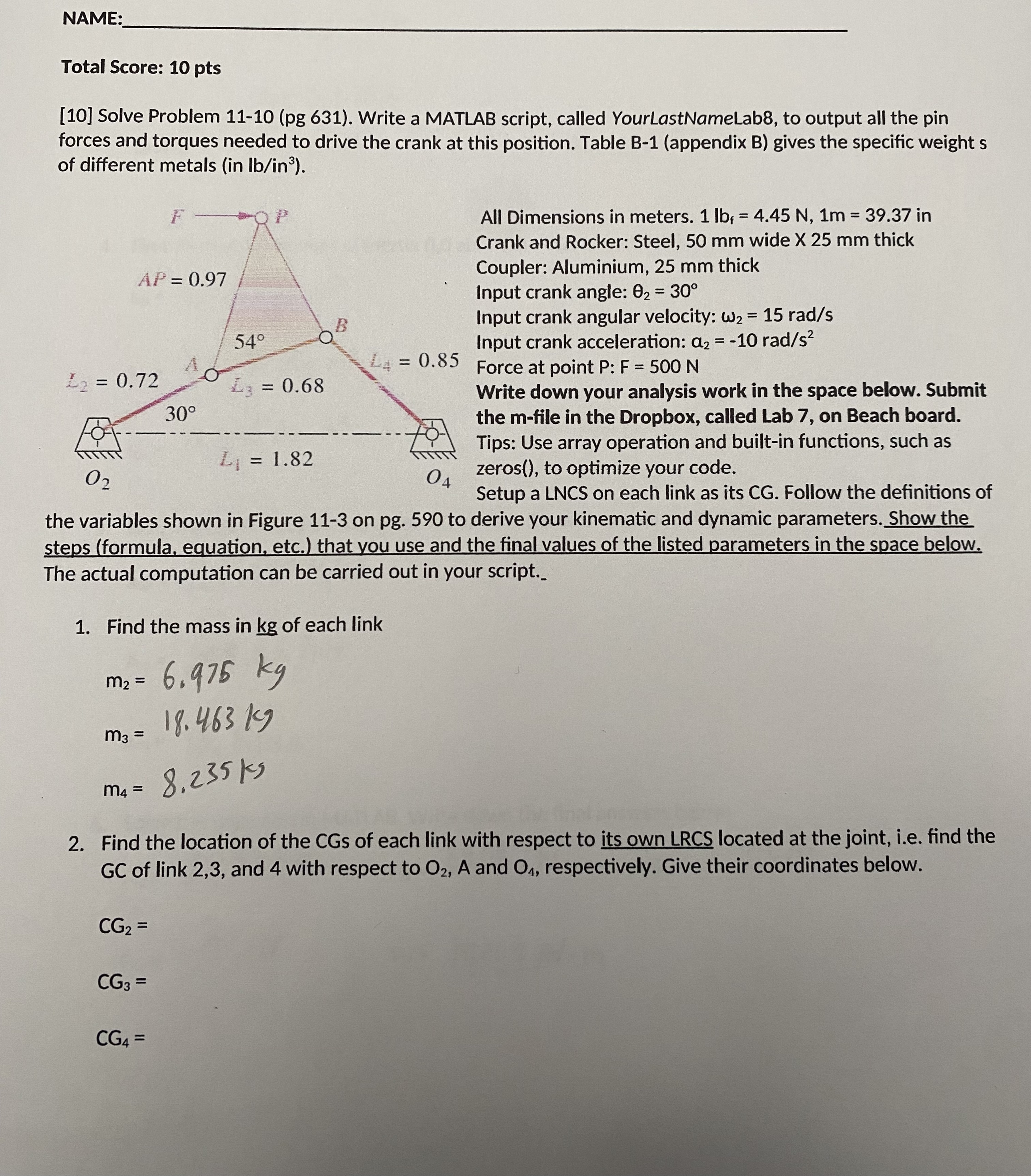 Please find the location of the CGs of each link