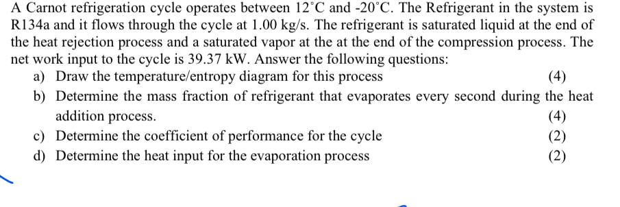 A Carnot refrigeration cycle operates between 1 2