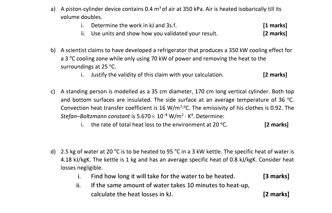 a ) A piston - cylinder device contains 0 . 4 m 3