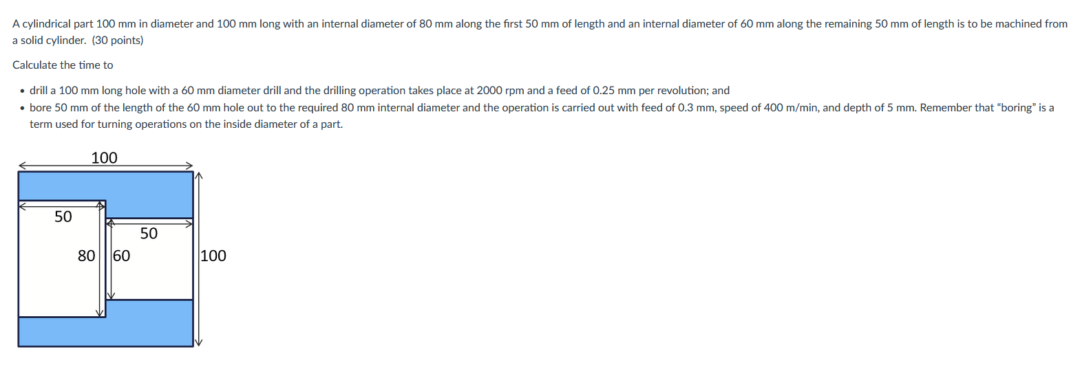 A cylindrical part 1 0 0 mm in diameter and 1 0 0