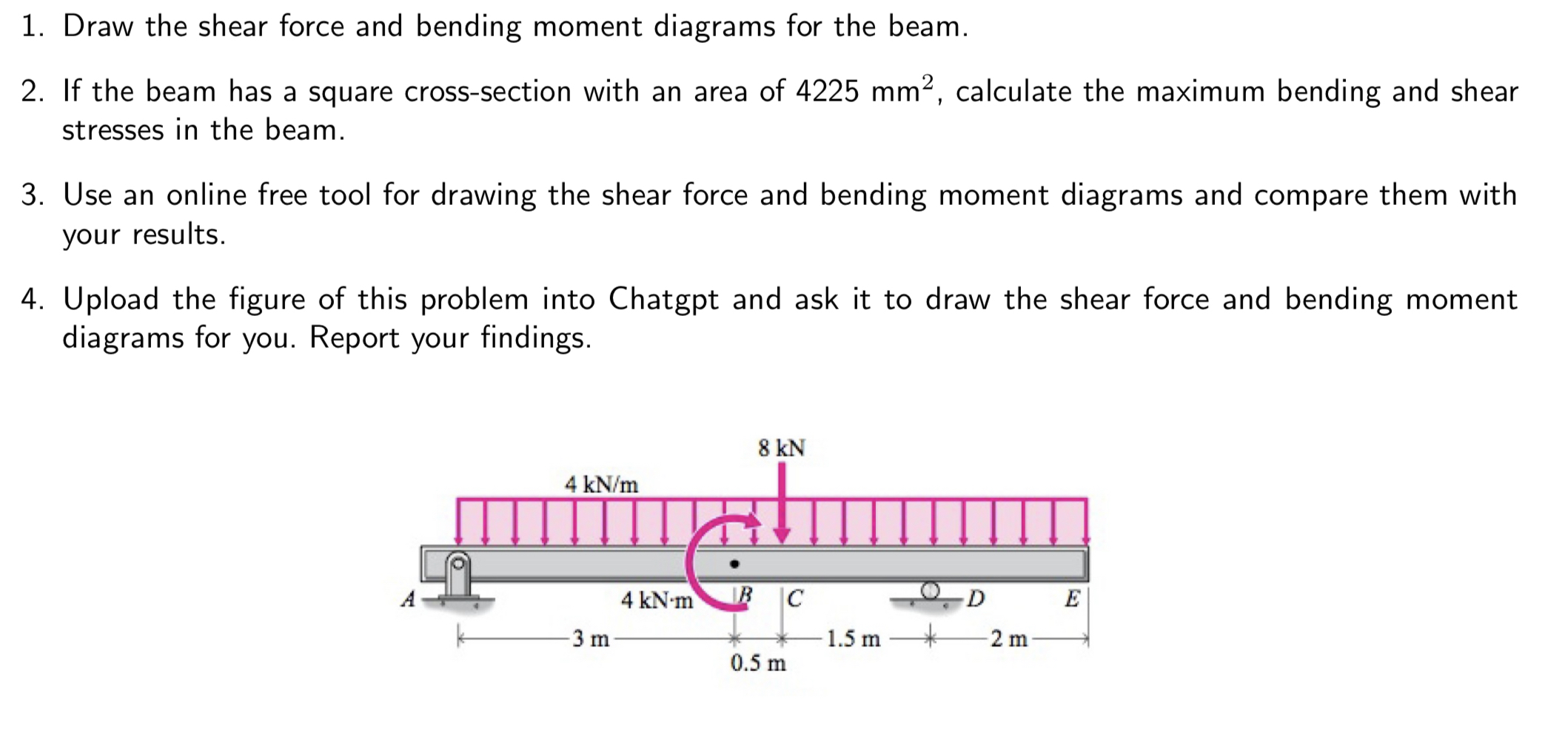 Draw the shear force and bending moment diagrams