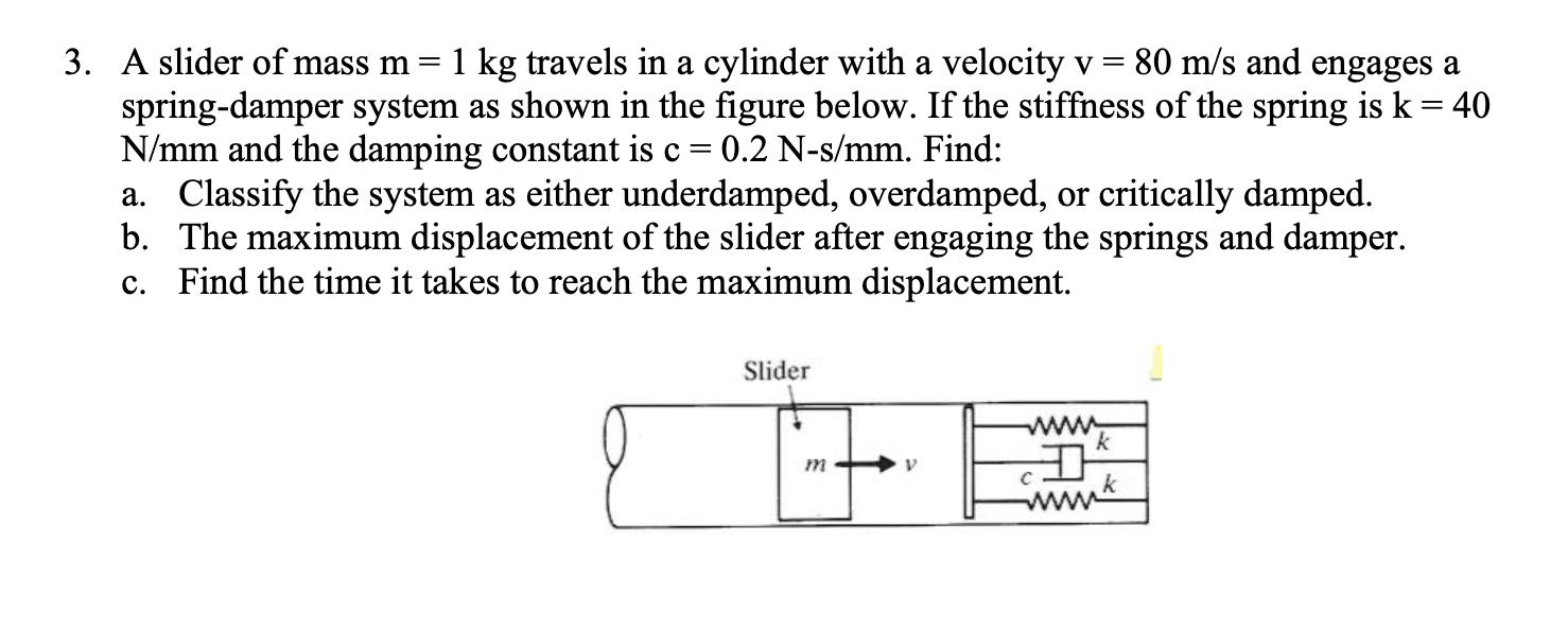 A slider of mass m = 1 k g travels in a cylinder