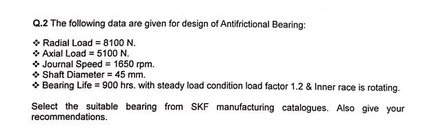 Q . 2 The following data are given for design of