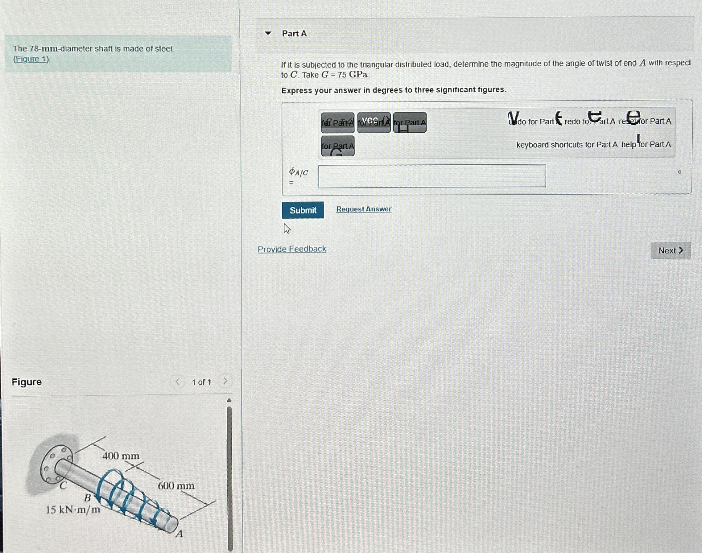 The 7 8 - mm - diameter shaft is made of steel. (