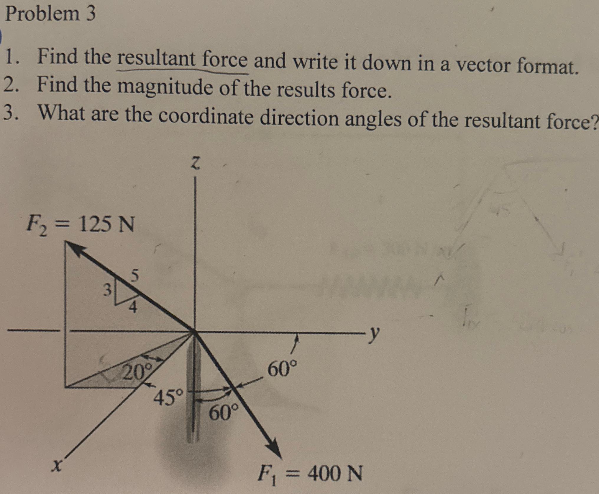 Problem 3 Find the resultant force and write it