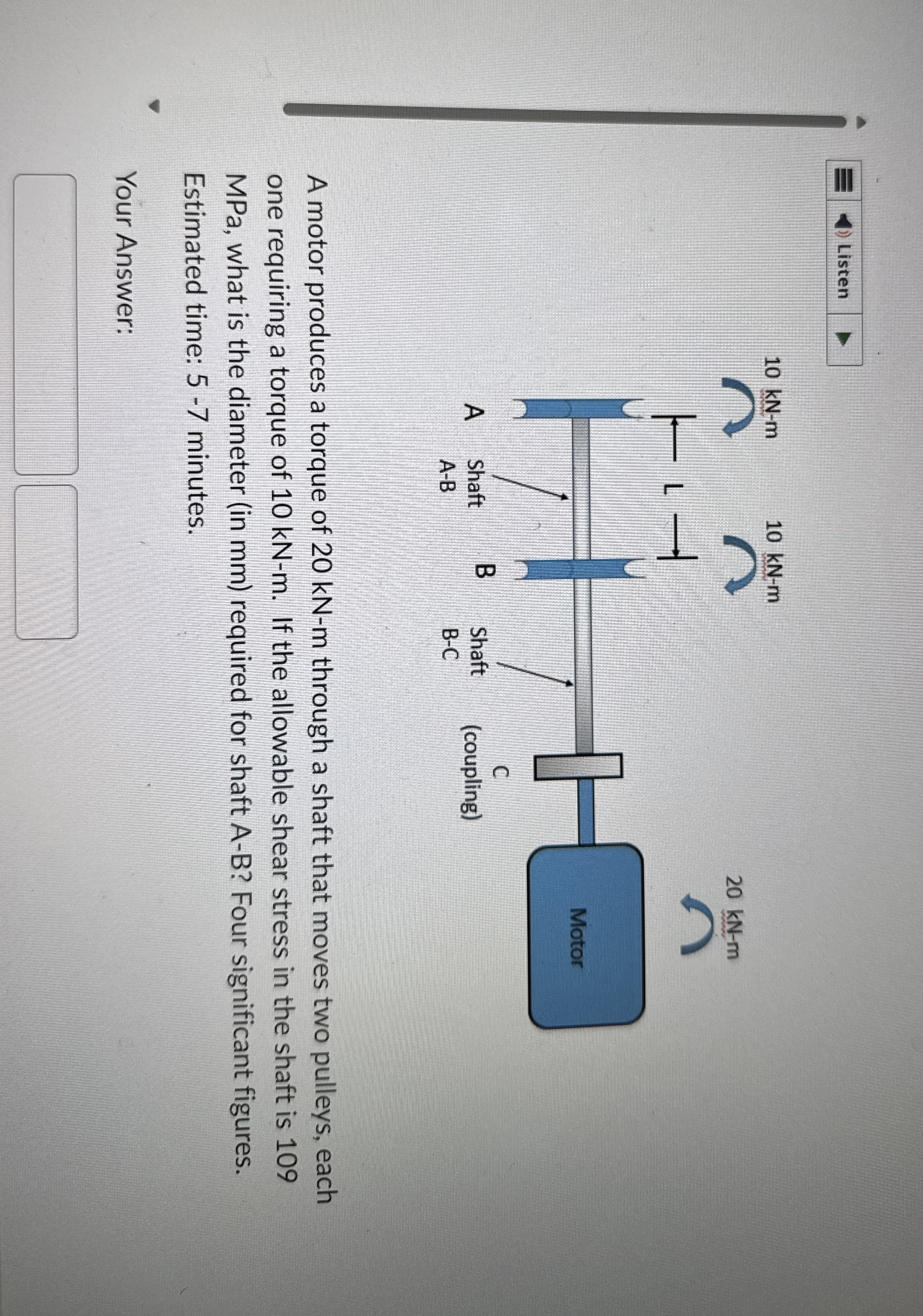 Listen A motor produces a torque of 2 0 kN - m