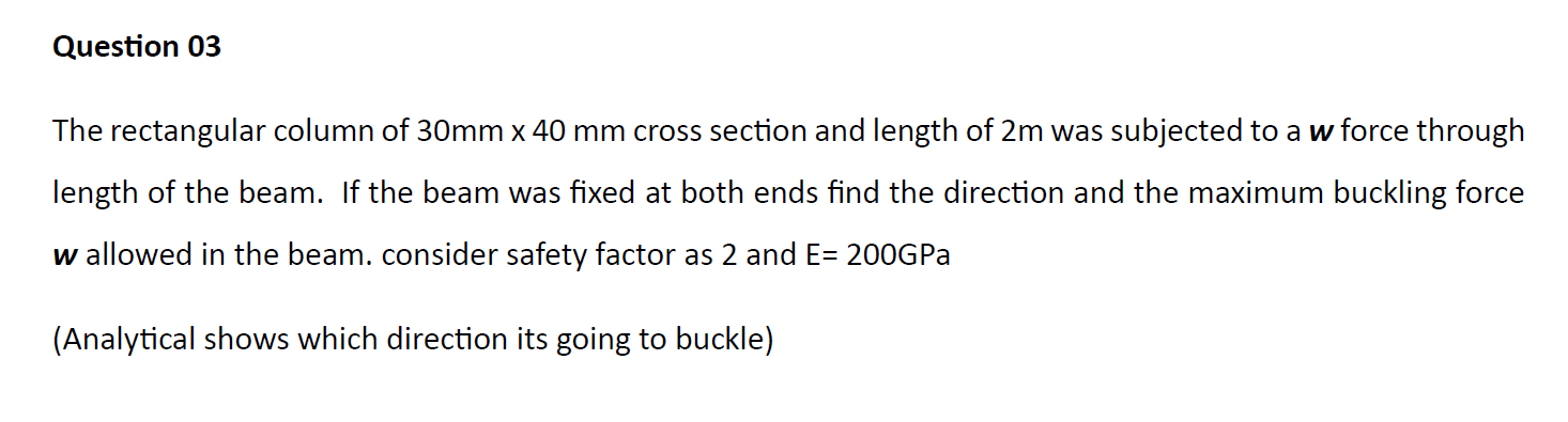 Question 0 3 The rectangular column of 3 0 m m 4