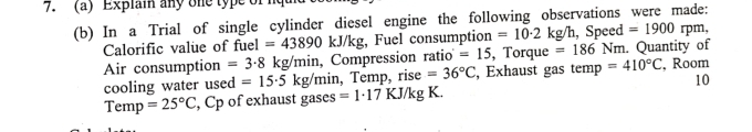 ( b ) In a Trial of single cylinder diesel engine