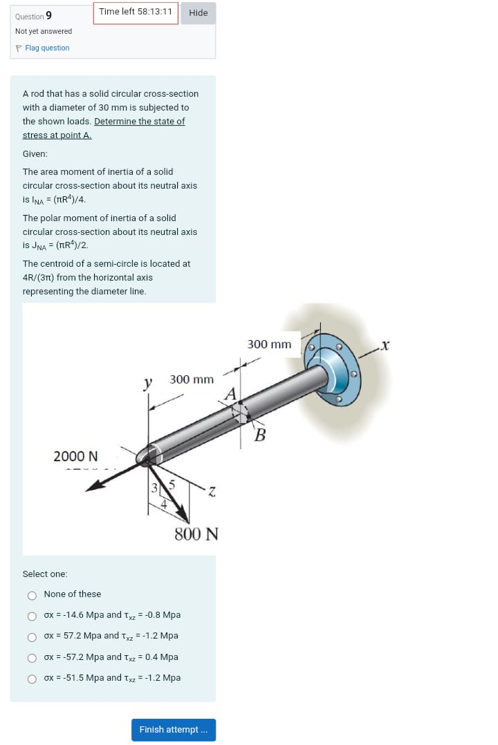 Question 9 A rod that has a solid circular cross