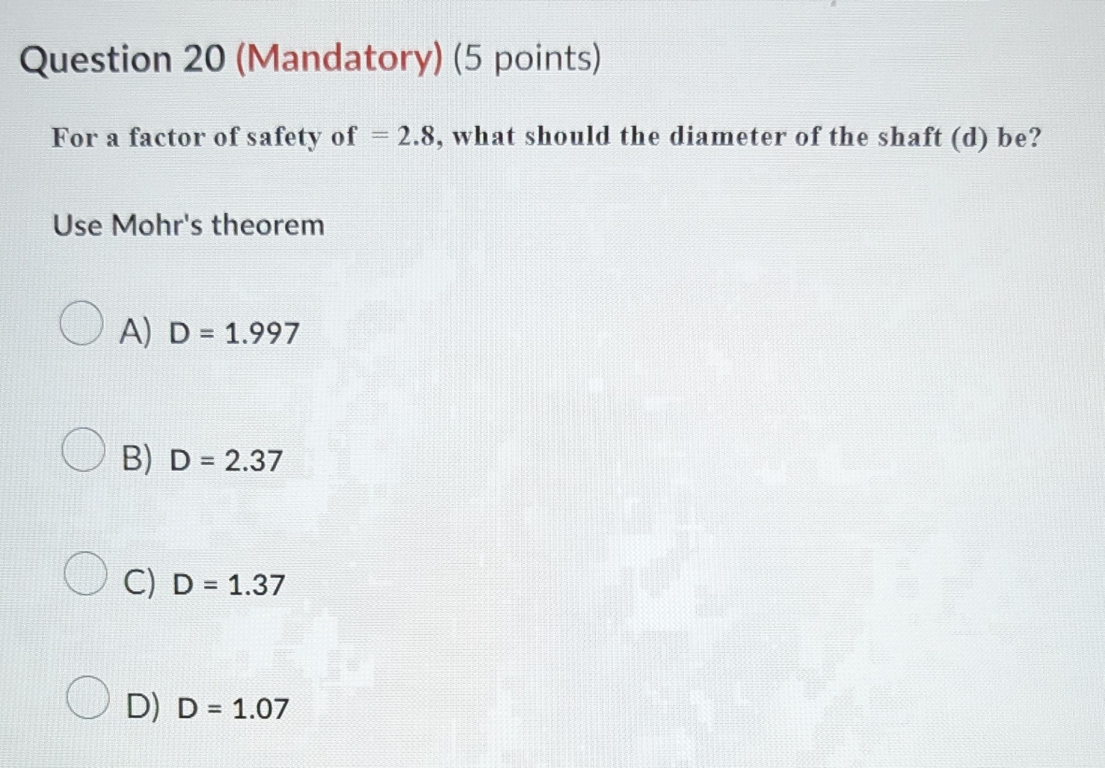 Question 1 0 ( Mandatory ) ( 2 points ) Given: