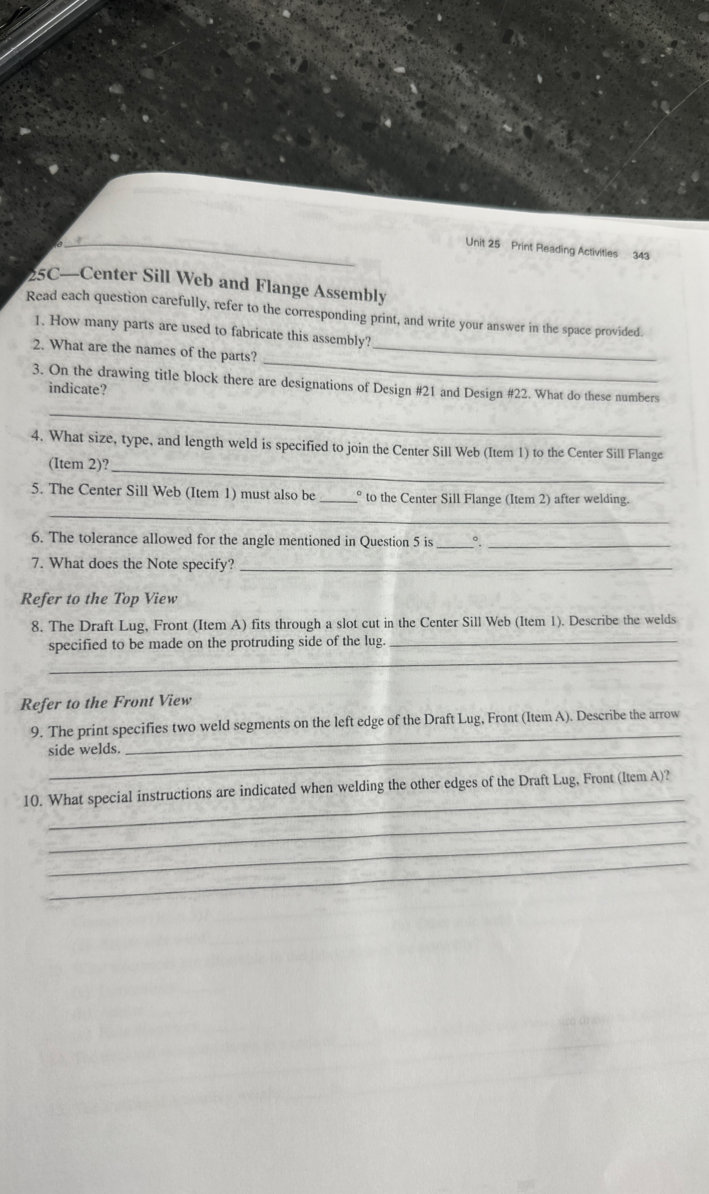 Unit 2 5 Print Reading Activities 3 4 3 2 5 C -