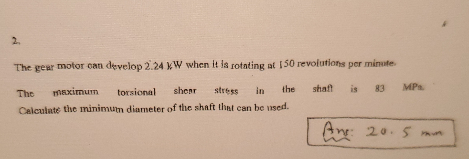 The gear motor can develop 2 . 2 4 kW when it is