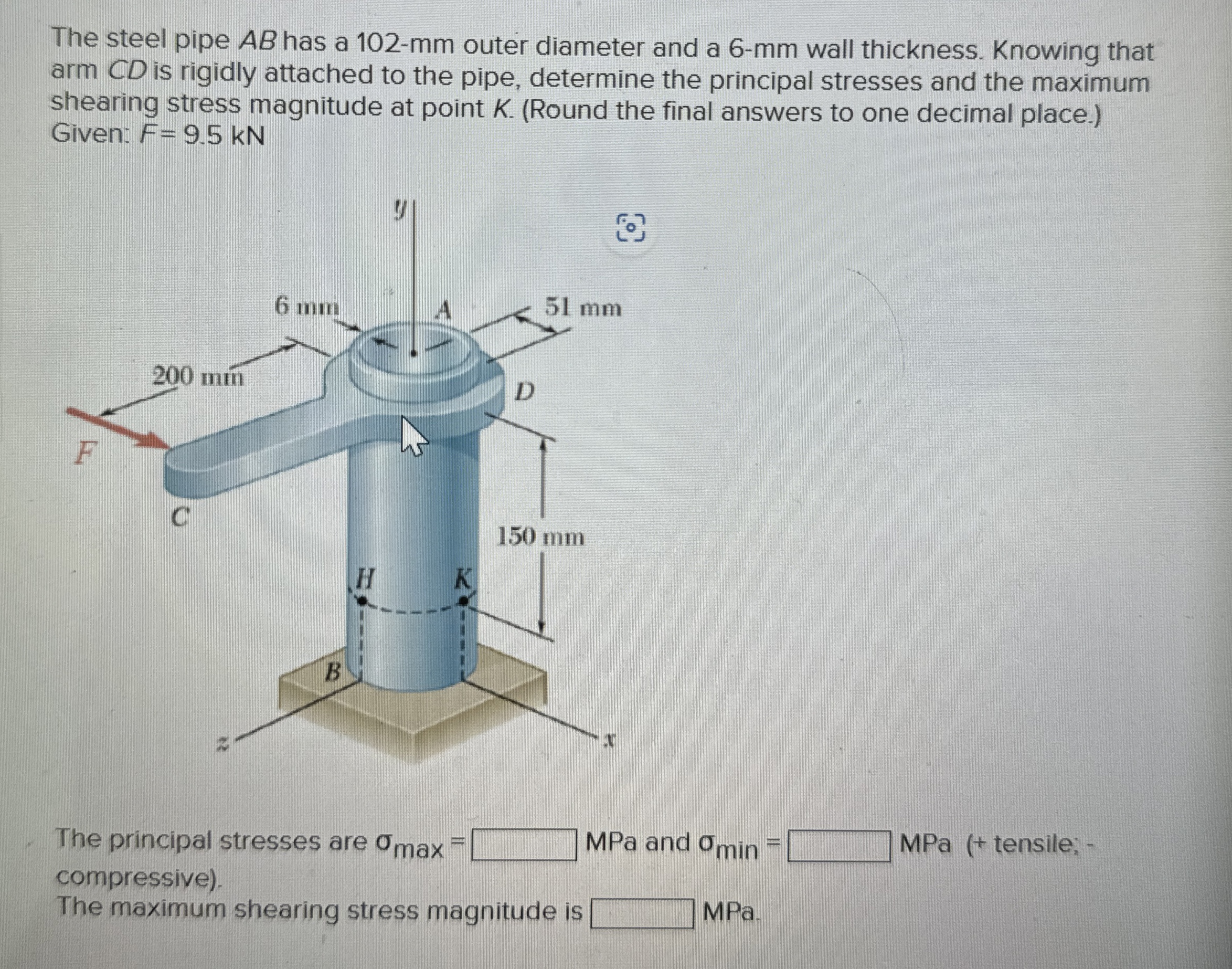 The steel pipe A B has a 1 0 2 - m m outer