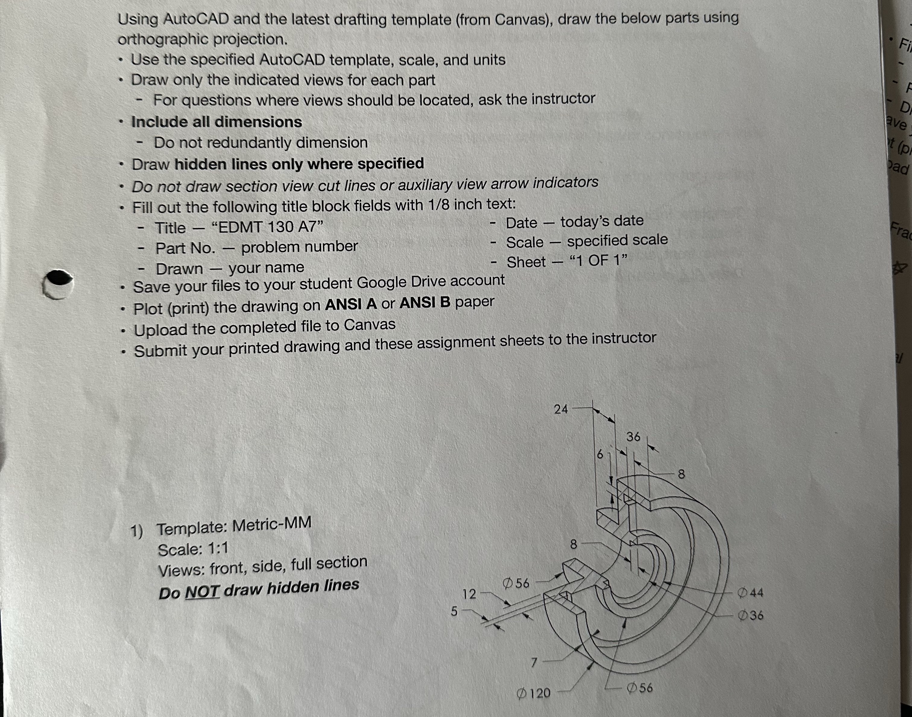 Draw the section views and auxiliary views for