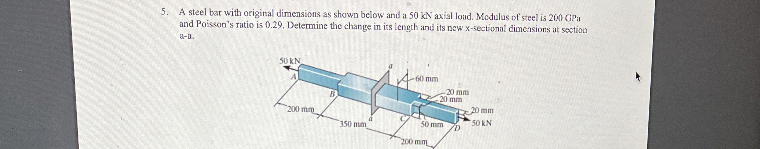 A steel bar with original dimensions as shown